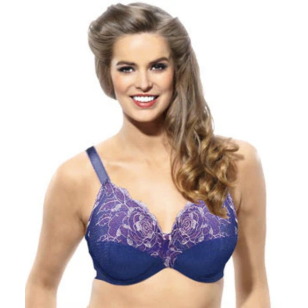 SCULPTRESSE BY PANACHE Rosie Full Cup Bra Blue Floral Lace Retro Feminine 44FF